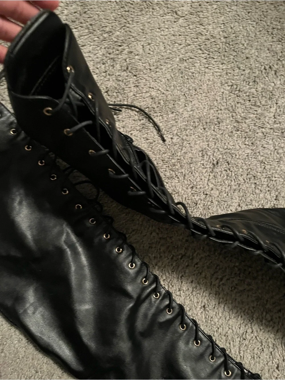 Women's Black Over-the-Knee Lace-Up Heeled Boots